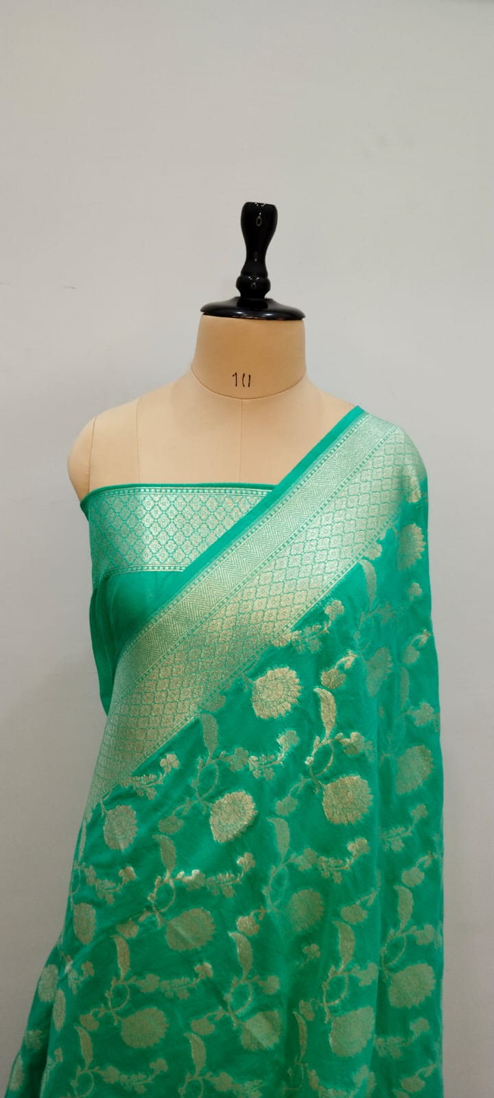 banarasi georgatte katan soft saree silwar zari color sigreen