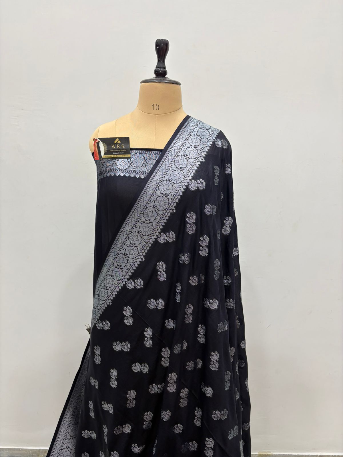 black katan georgutte saree double booti silver zarii