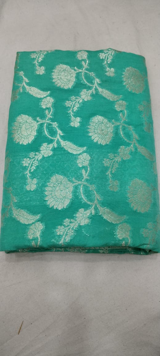 banarasi georgatte katan soft saree silwar zari color sigreen