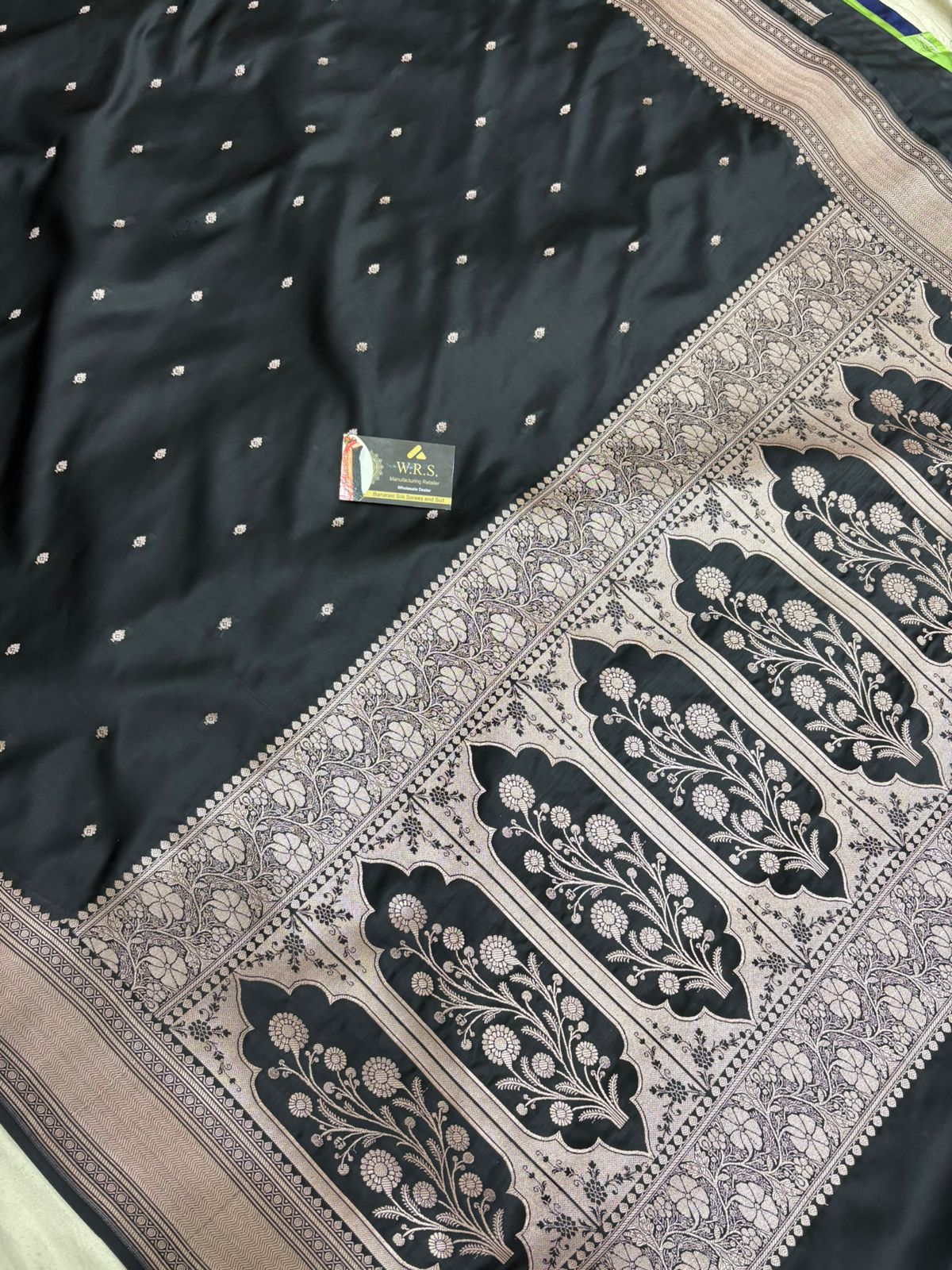 banarasi katan masroom silk black lite copur zari