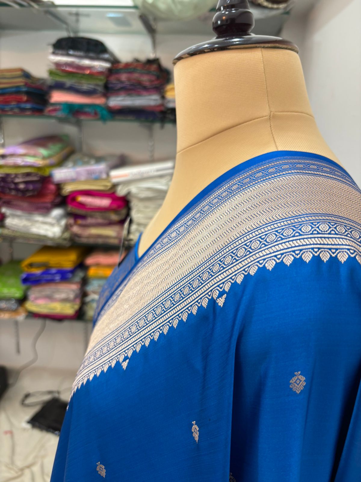 banarasi katan silk turquoise lite copur zari