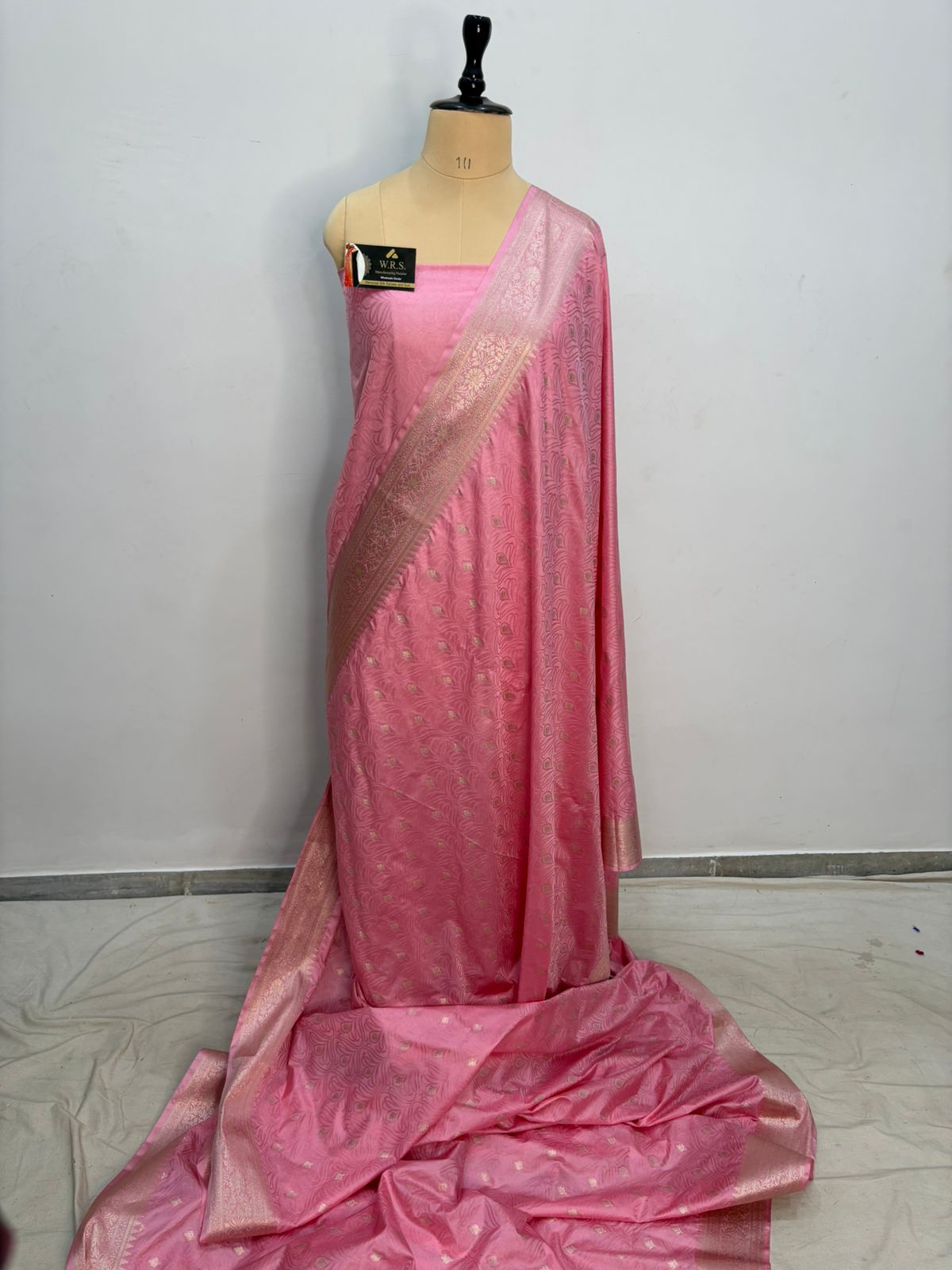 beby pink tussar banarasi silk saree water gold zari
