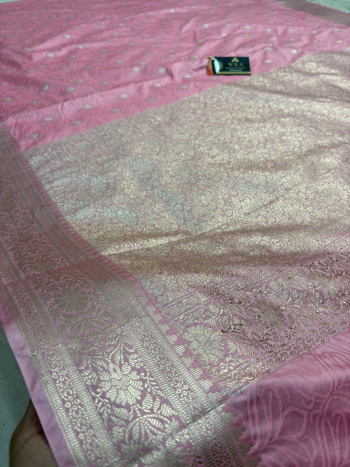 beby pink tussar banarasi silk saree water gold zari
