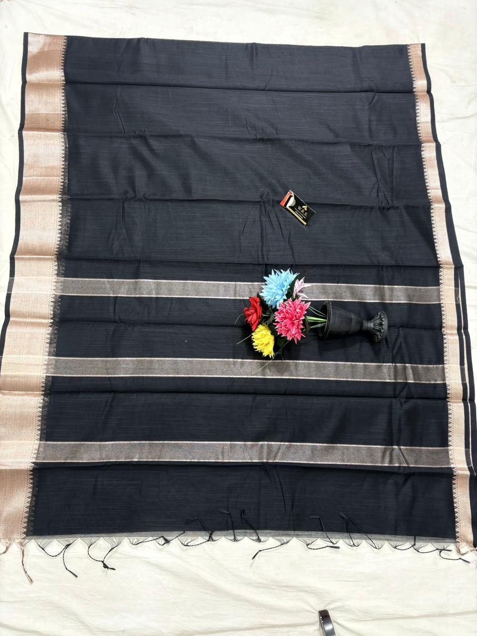 black cotton banarasi silk saree