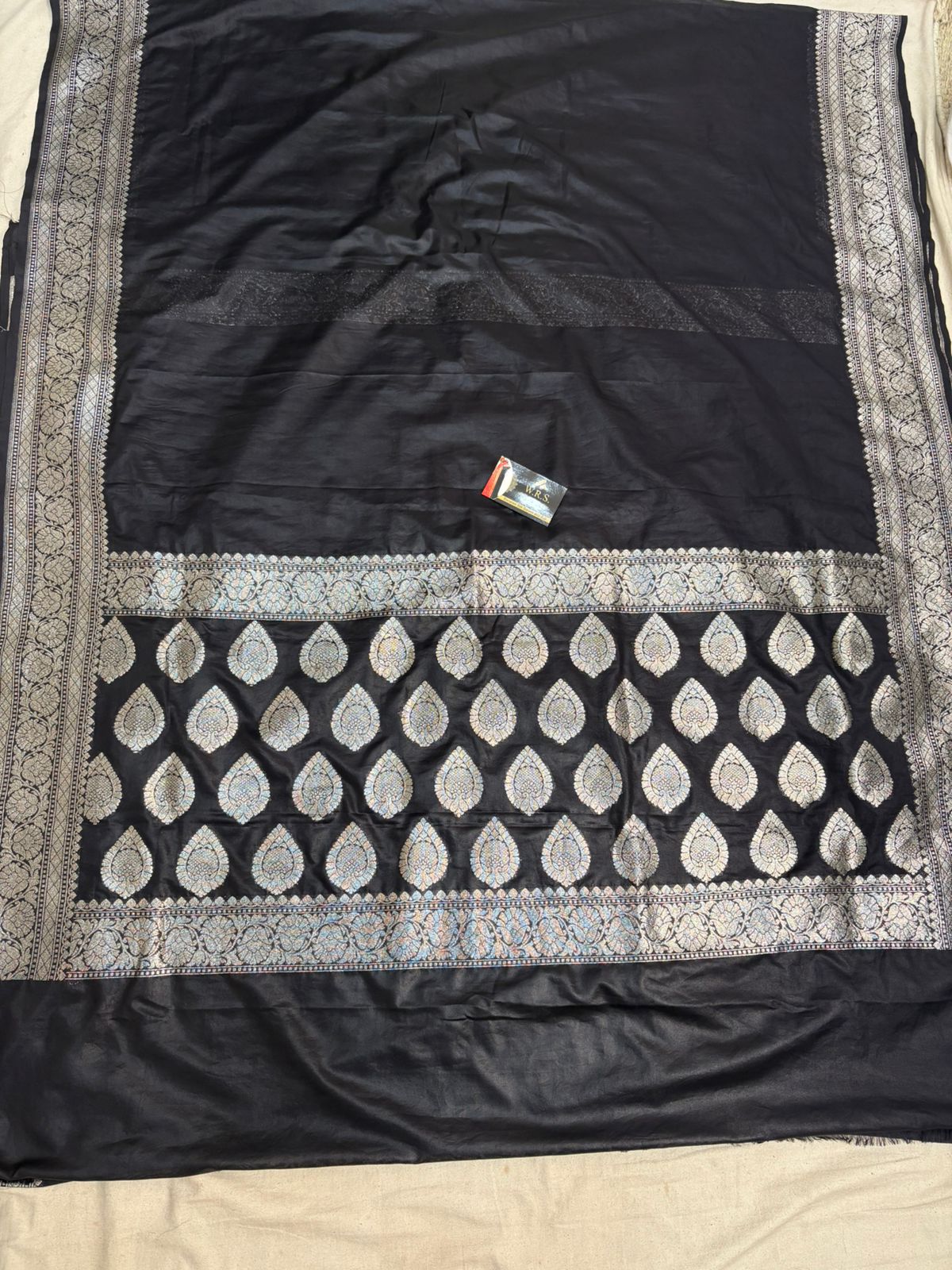 Black katan banarasi silk saree silver zari aanchal border