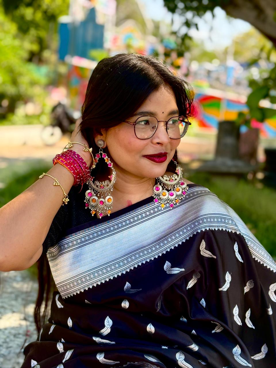 black mushru banarasi silk saree