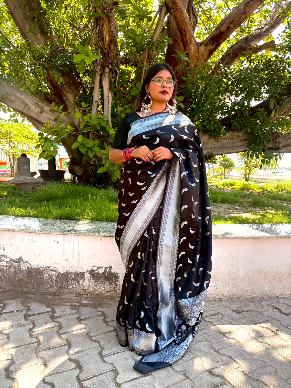black mushru banarasi silk saree