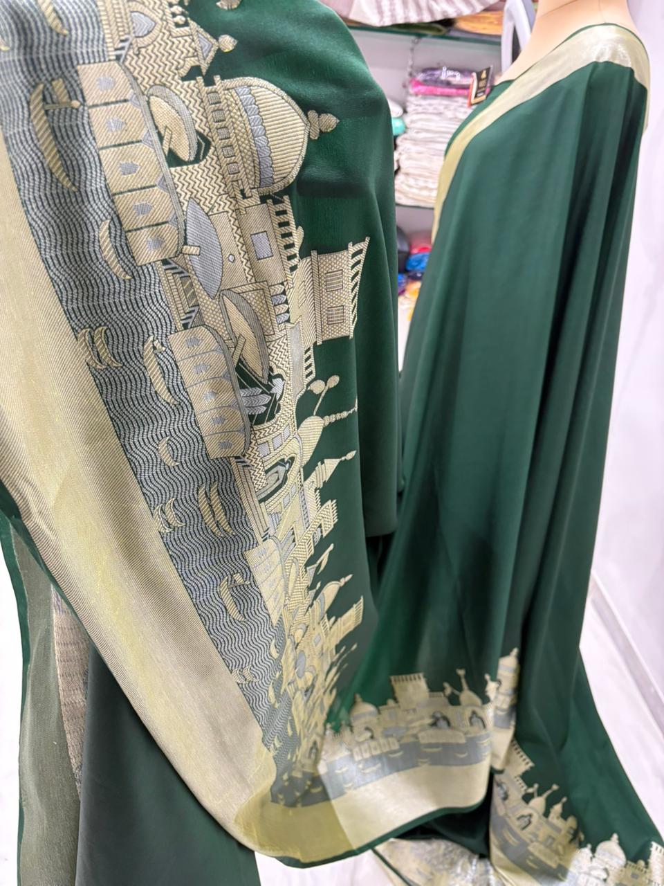 bottal green ghat katan silk shine saree