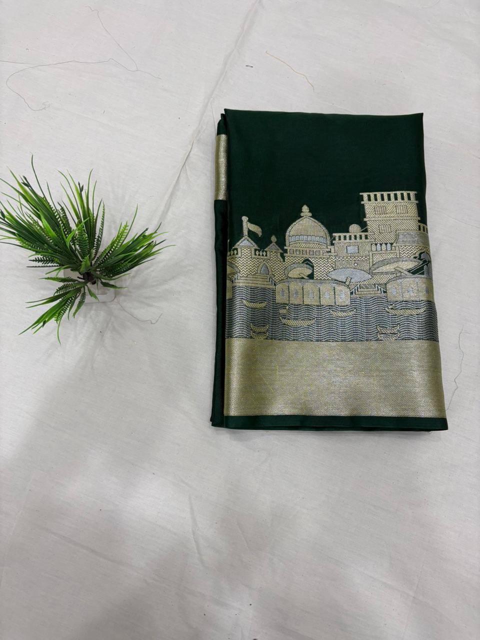 bottal green ghat katan silk shine saree