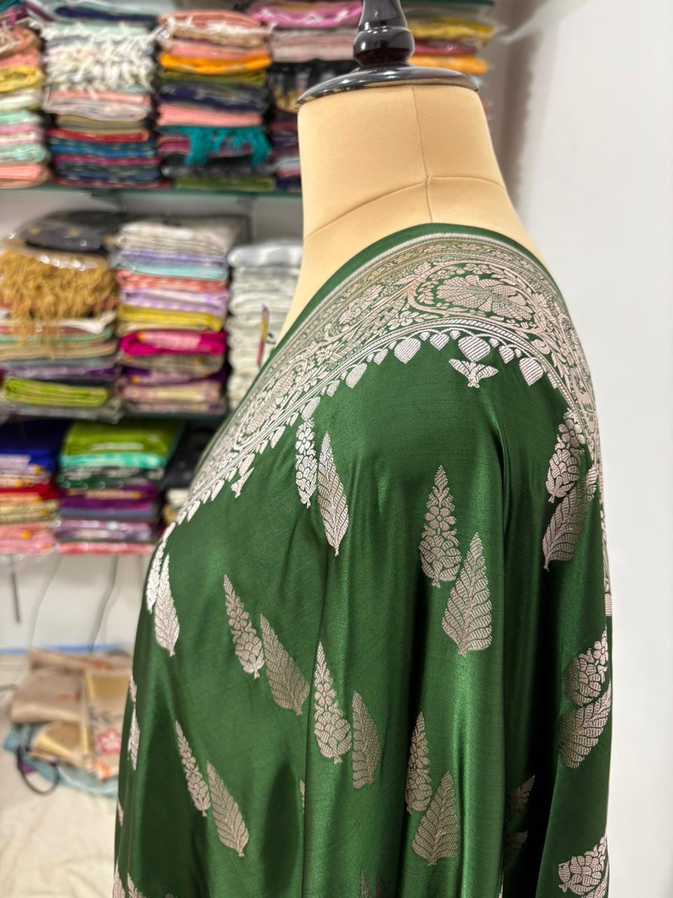 bottal green mushru banarasi silk saree