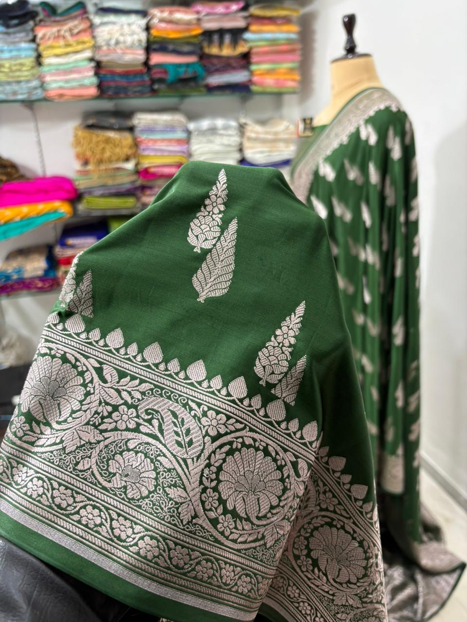 bottal green mushru banarasi silk saree