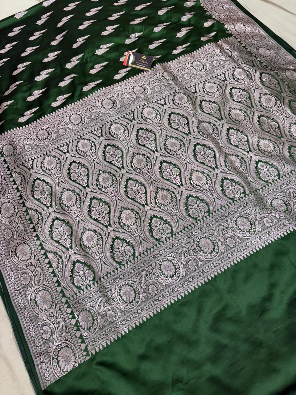 bottal green mushru banarasi silk saree