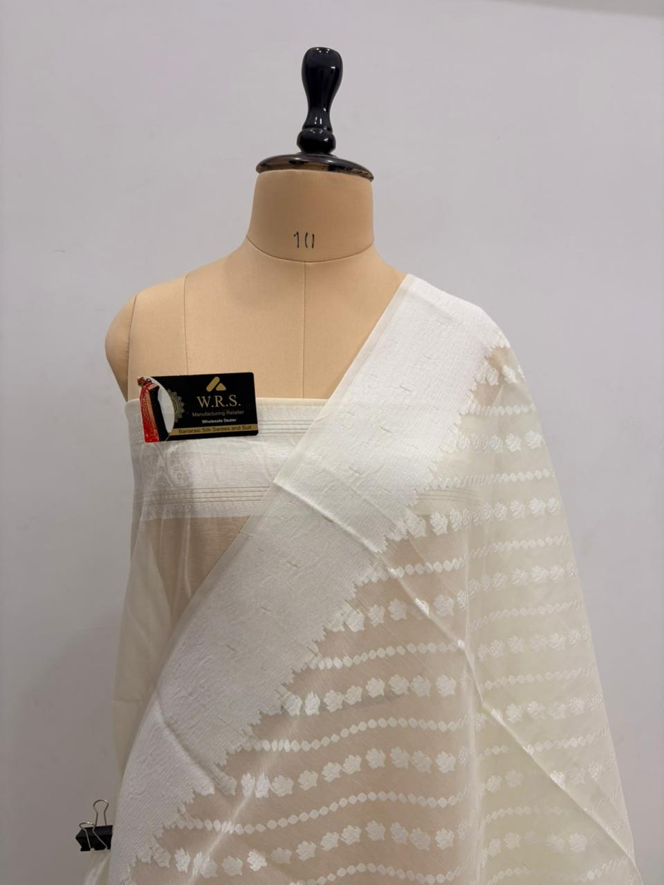 Cream cotton ada buti banarasi soft saree