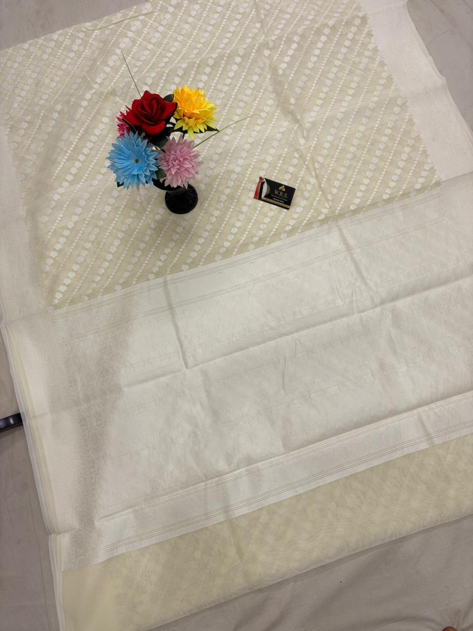 Cream cotton ada buti banarasi soft saree