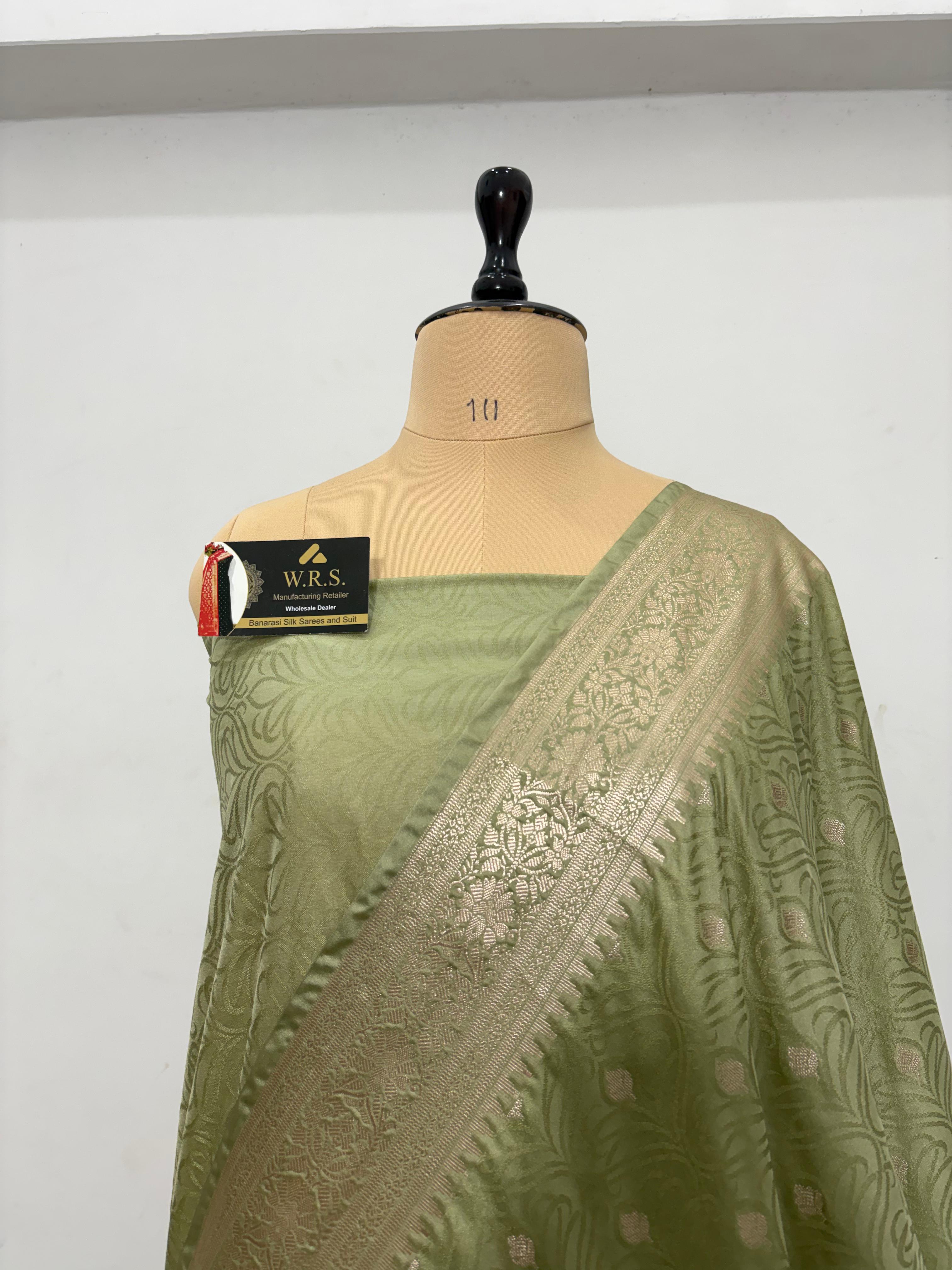 dark pista tanchhui booti  tussar katan banarasi silk saree