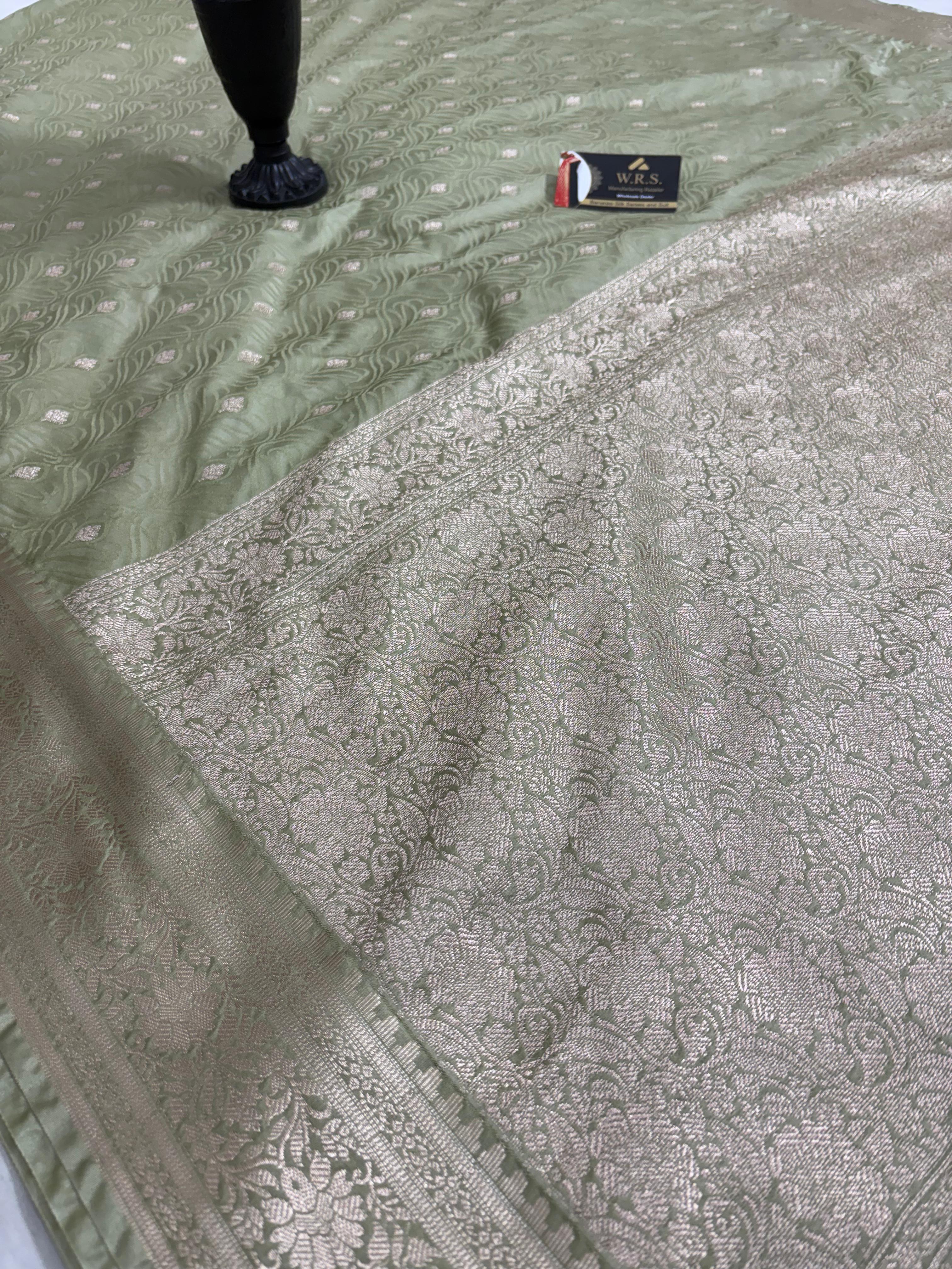 dark pista tanchhui booti  tussar katan banarasi silk saree