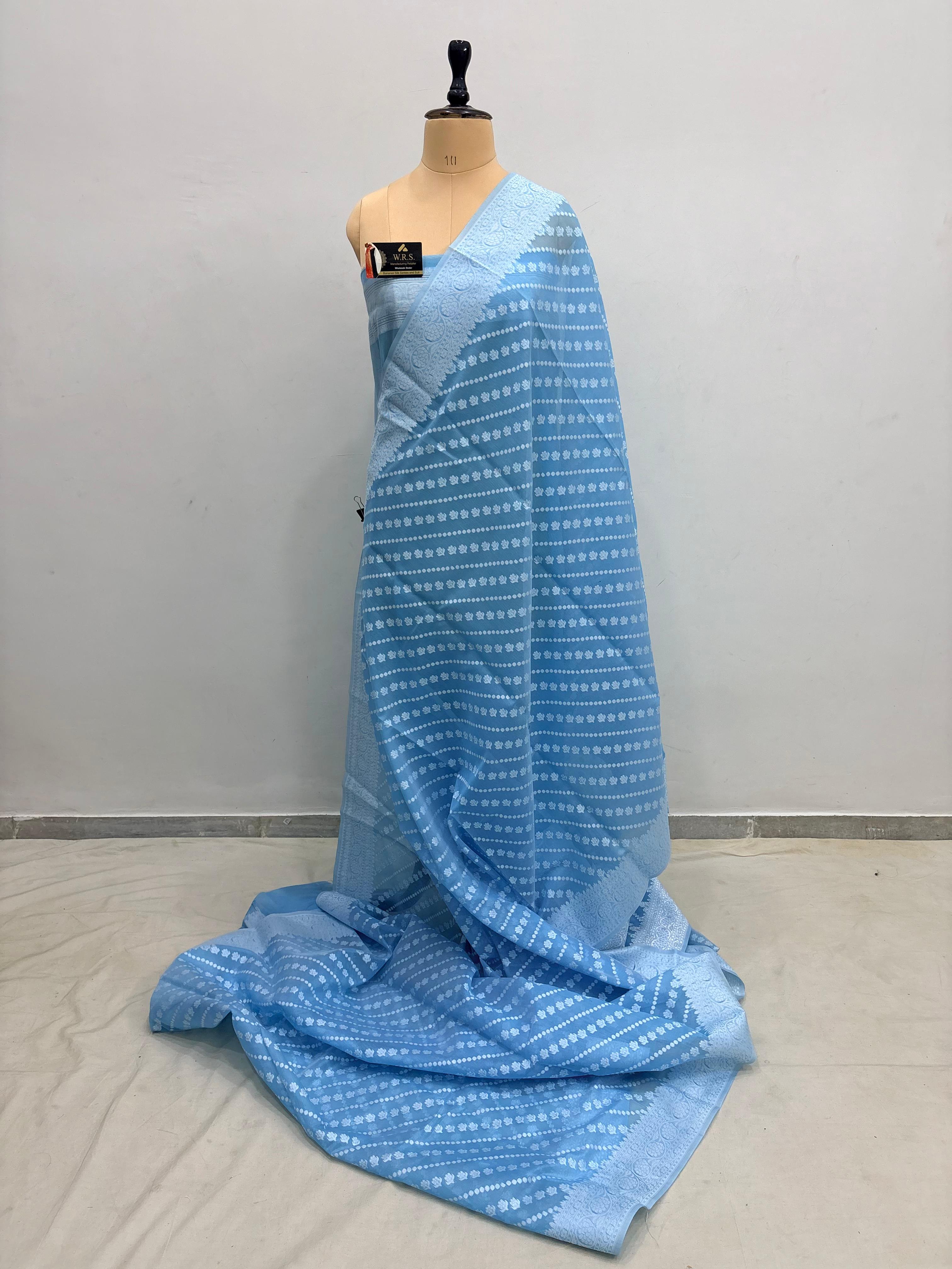 Firozi cotton ada buti banarasi soft saree