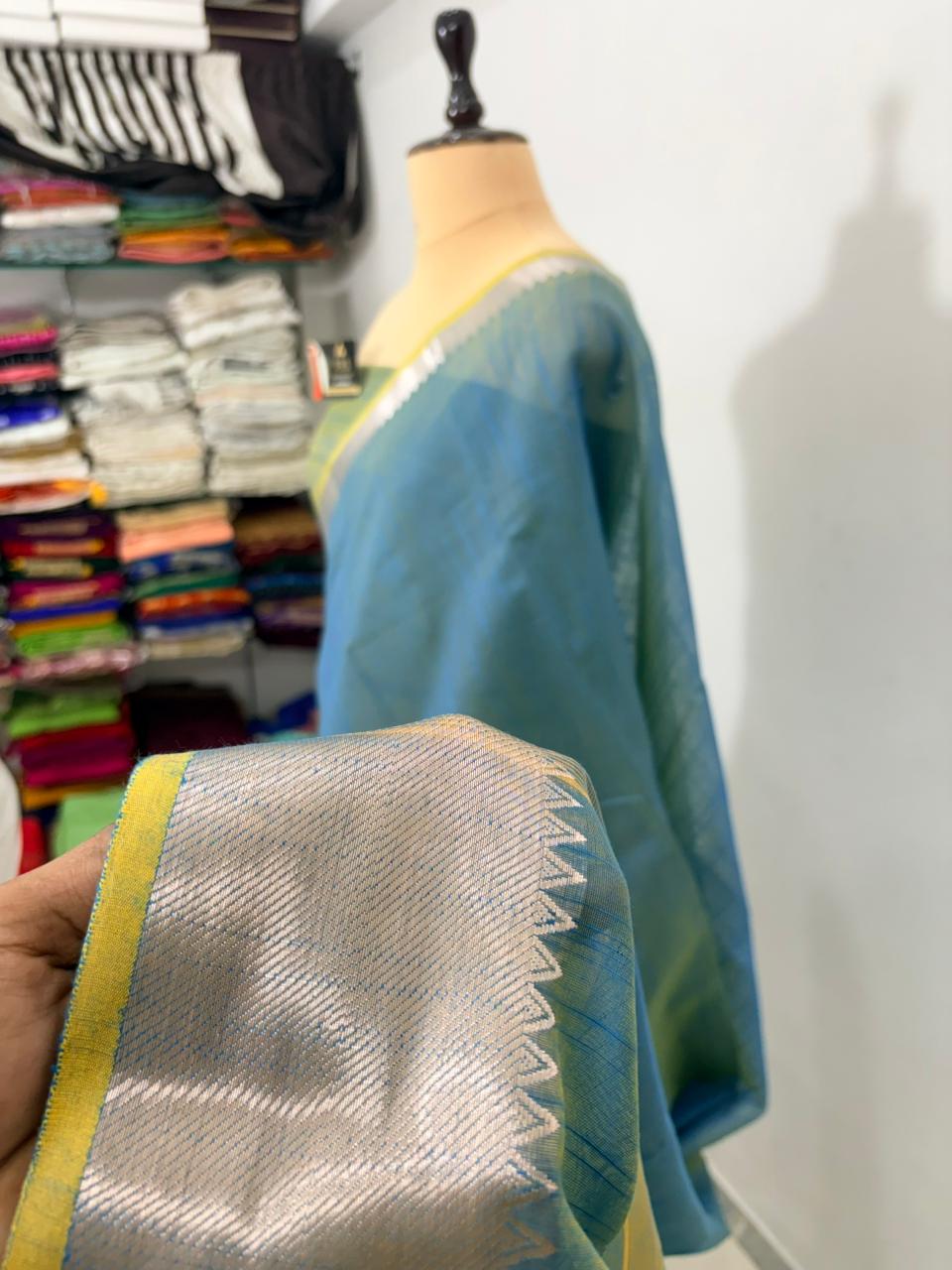 Firozi cotton banarasi silk saree