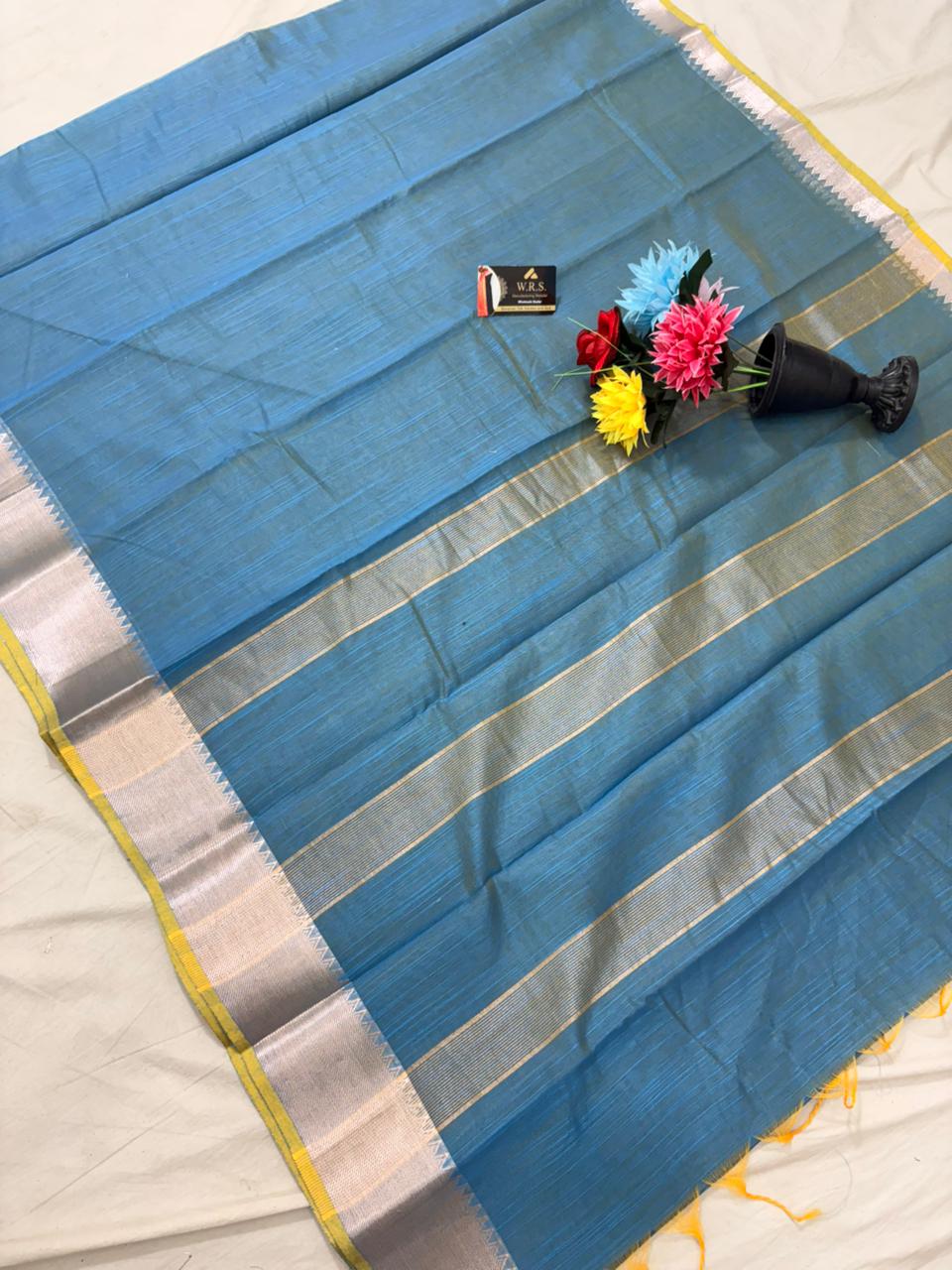 Firozi cotton banarasi silk saree