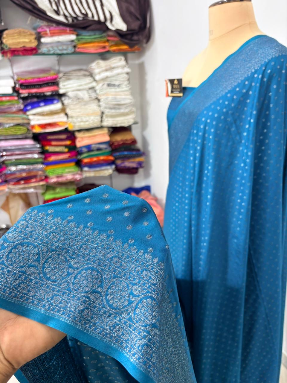 Firozi dana buti katan georgette banarasi silk saree