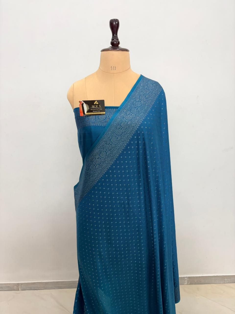Firozi dana buti katan georgette banarasi silk saree