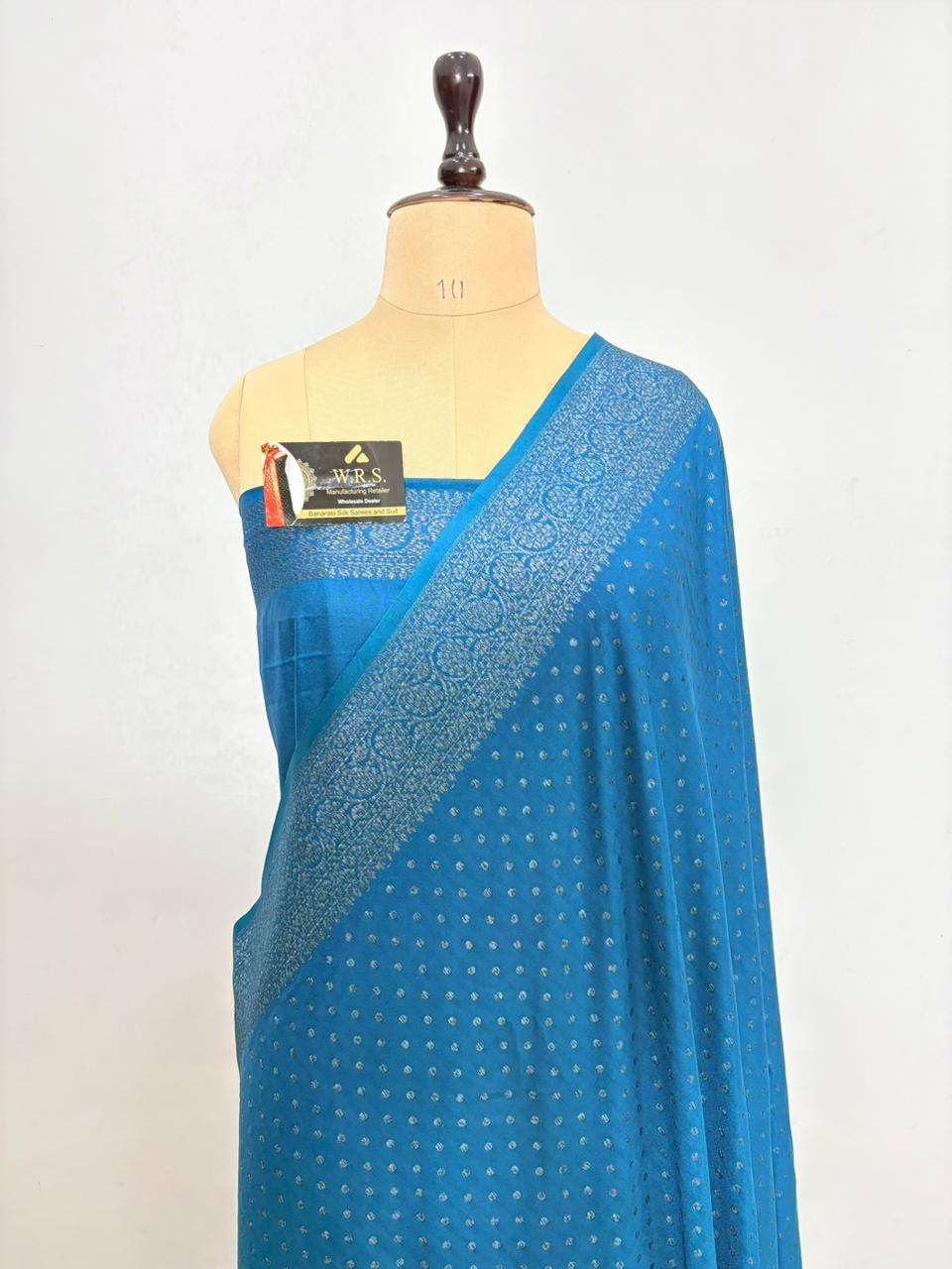 Firozi dana buti katan georgette banarasi silk saree
