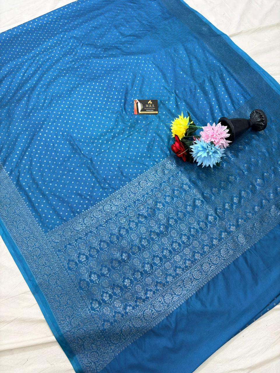 Firozi dana buti katan georgette banarasi silk saree
