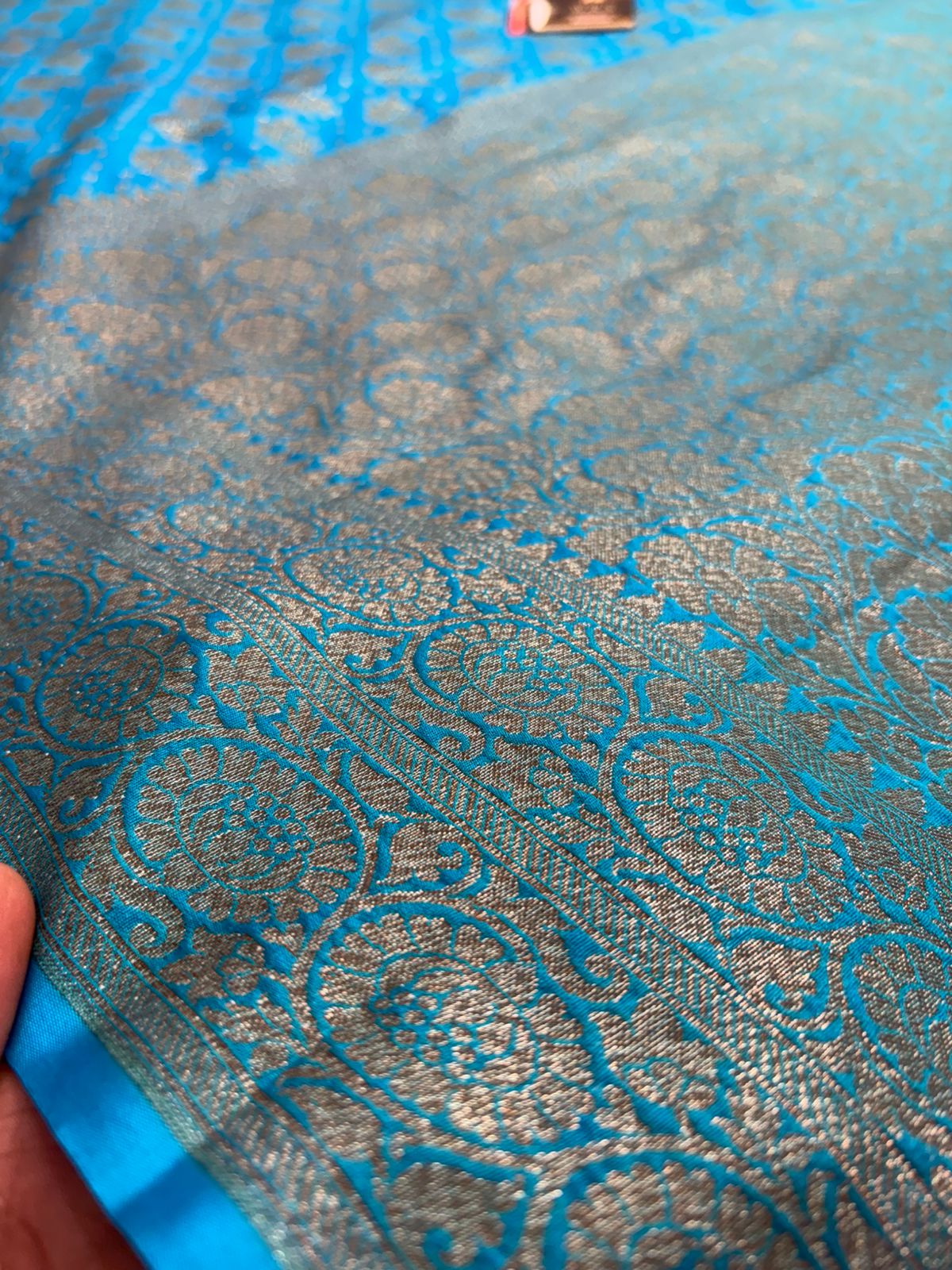 firozi katan banarasi silk saree antique zari