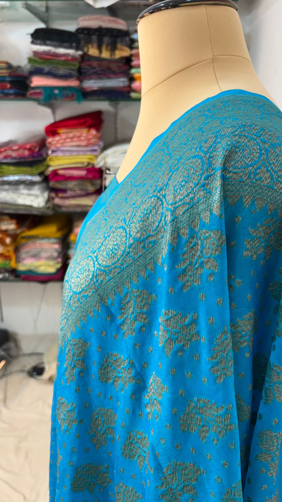 firozi katan banarasi silk saree antique zari