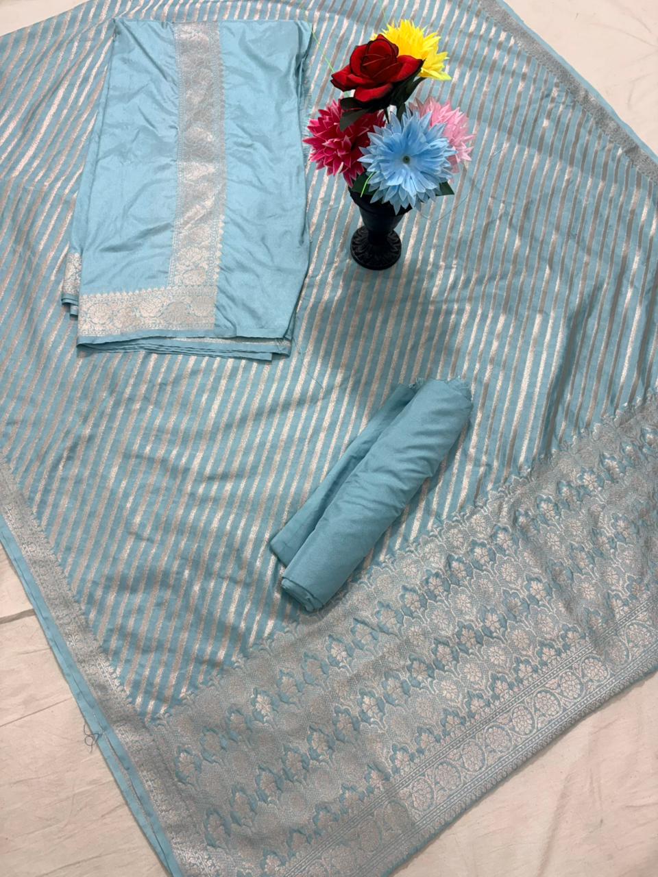 firozi katan georgette banarasi silk suit