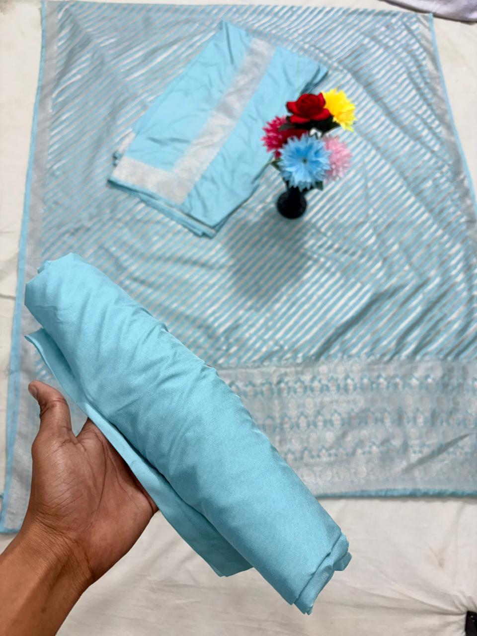 firozi katan georgette banarasi silk suit