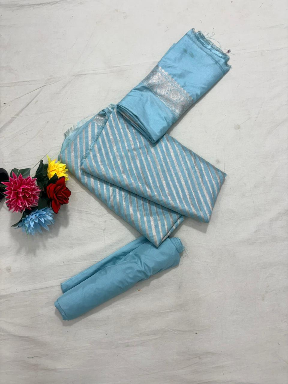 firozi katan georgette banarasi silk suit