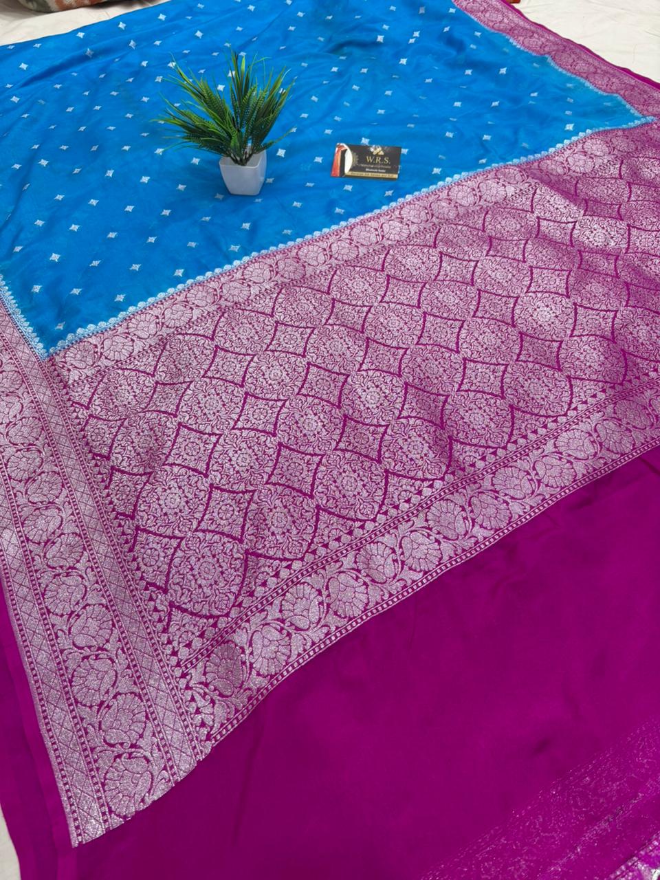 firozi magenta katan georgutte saree