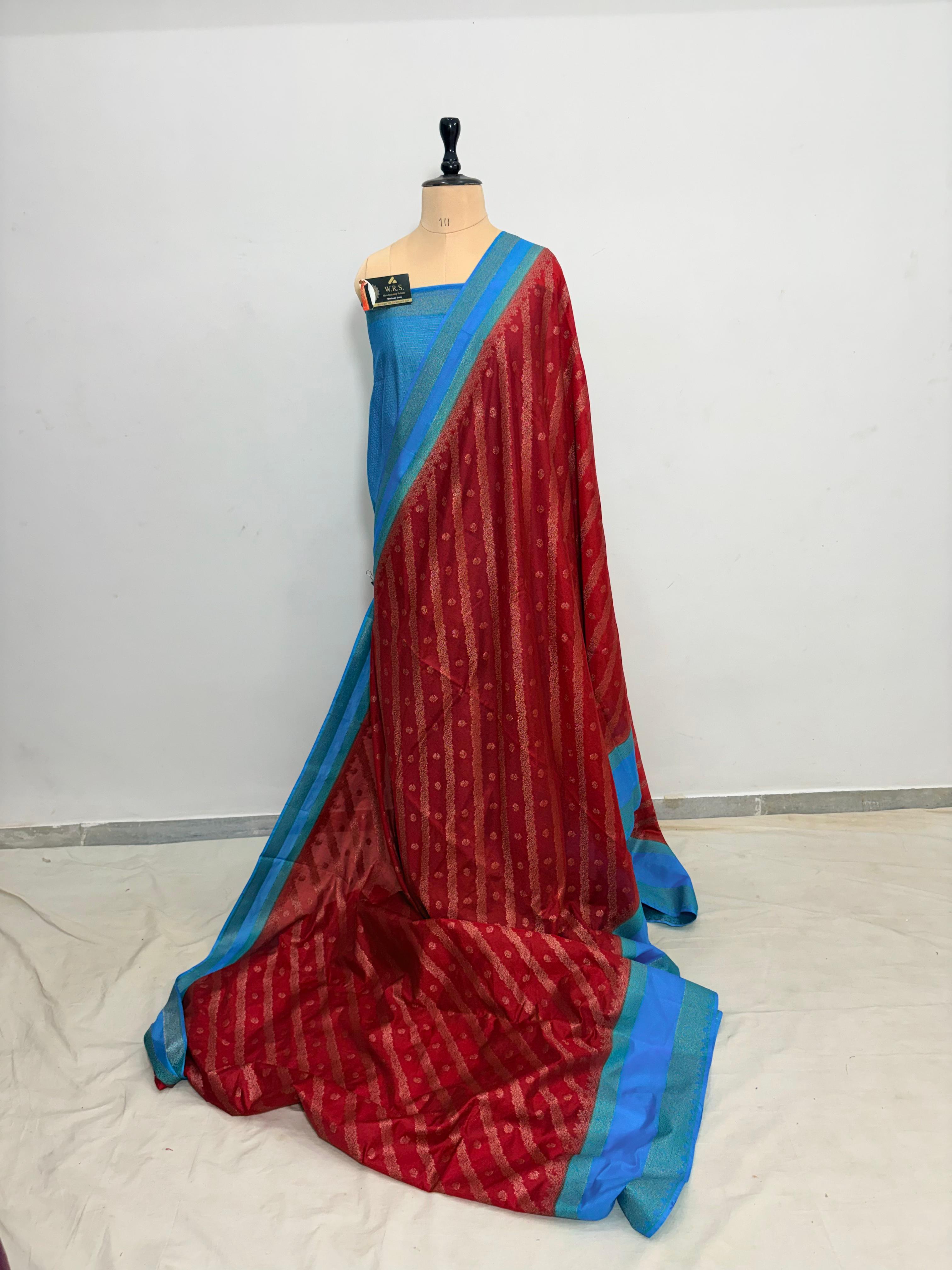 firozi red worm banarasi silk saree ada booti