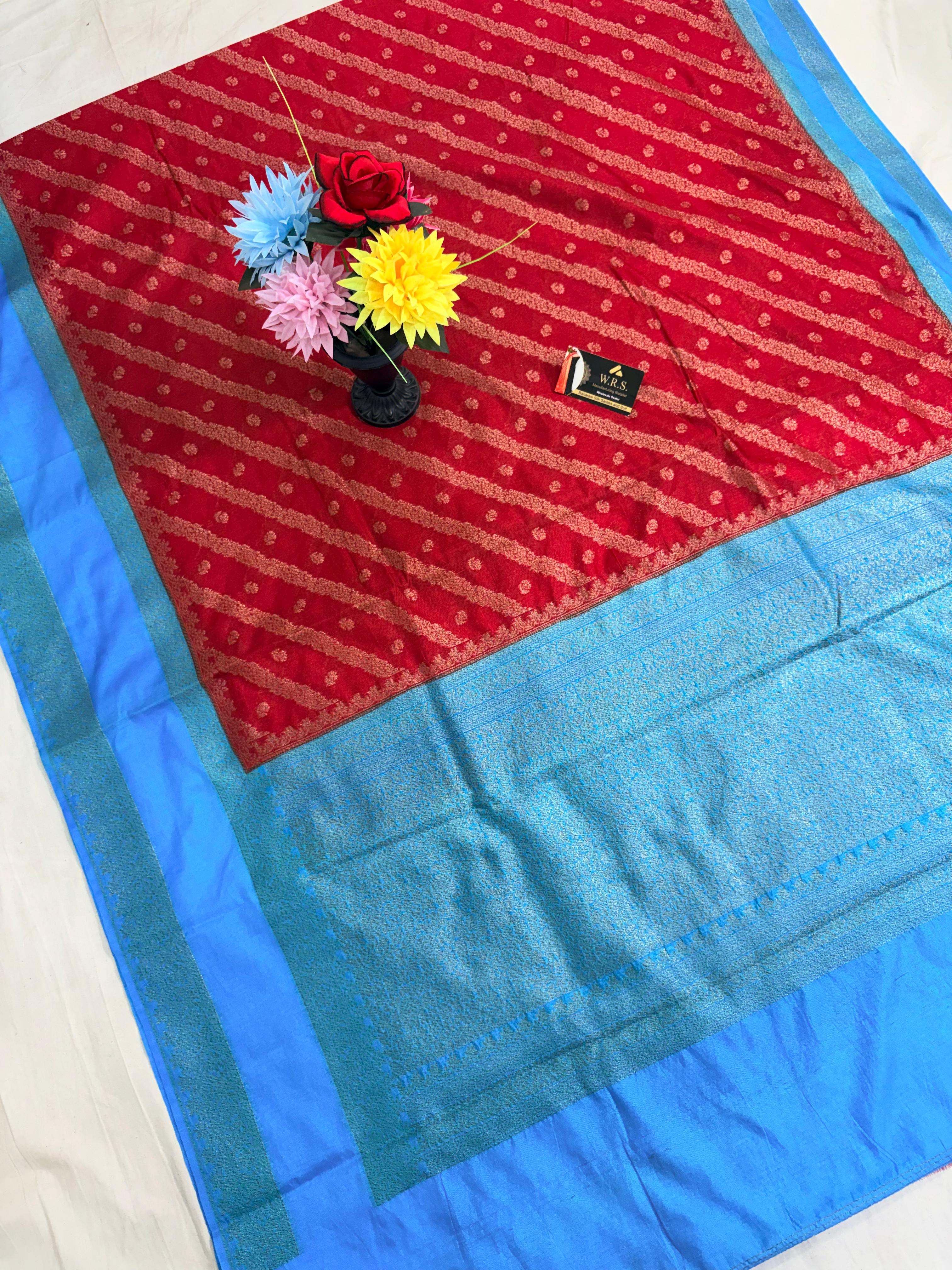 firozi red worm banarasi silk saree ada booti