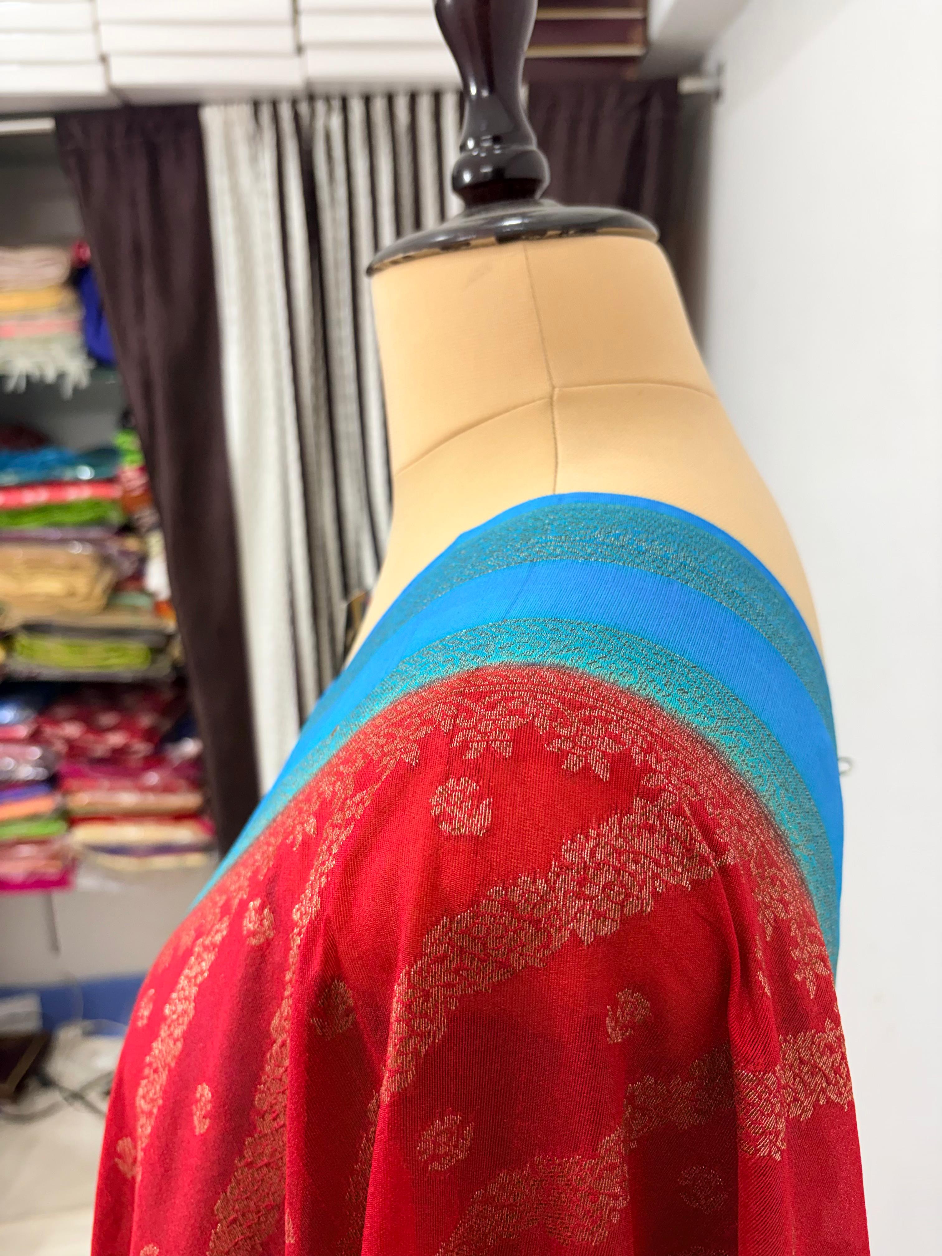 firozi red worm banarasi silk saree ada booti