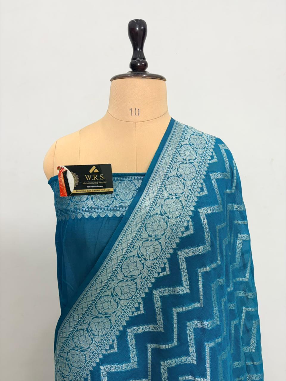 Firozi zigzag katan georgette banarasi silk saree