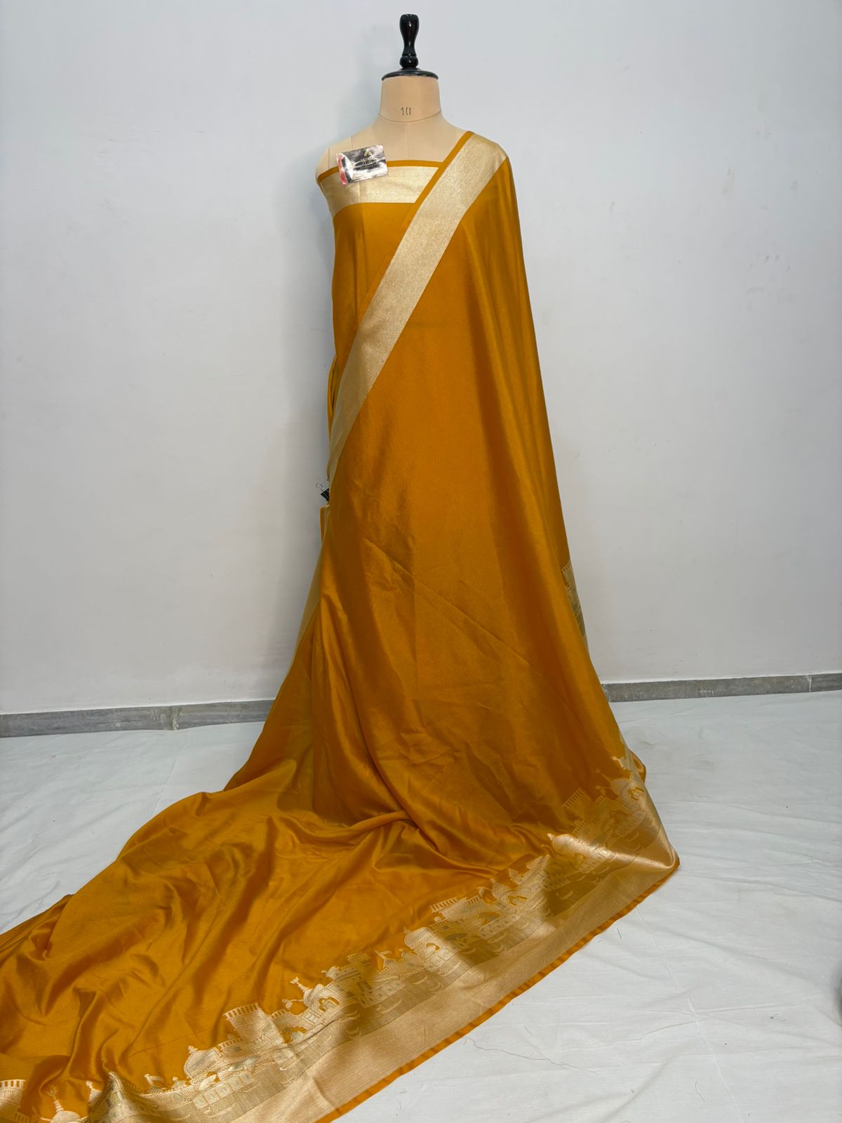 ghat mustard katan silk shine saree