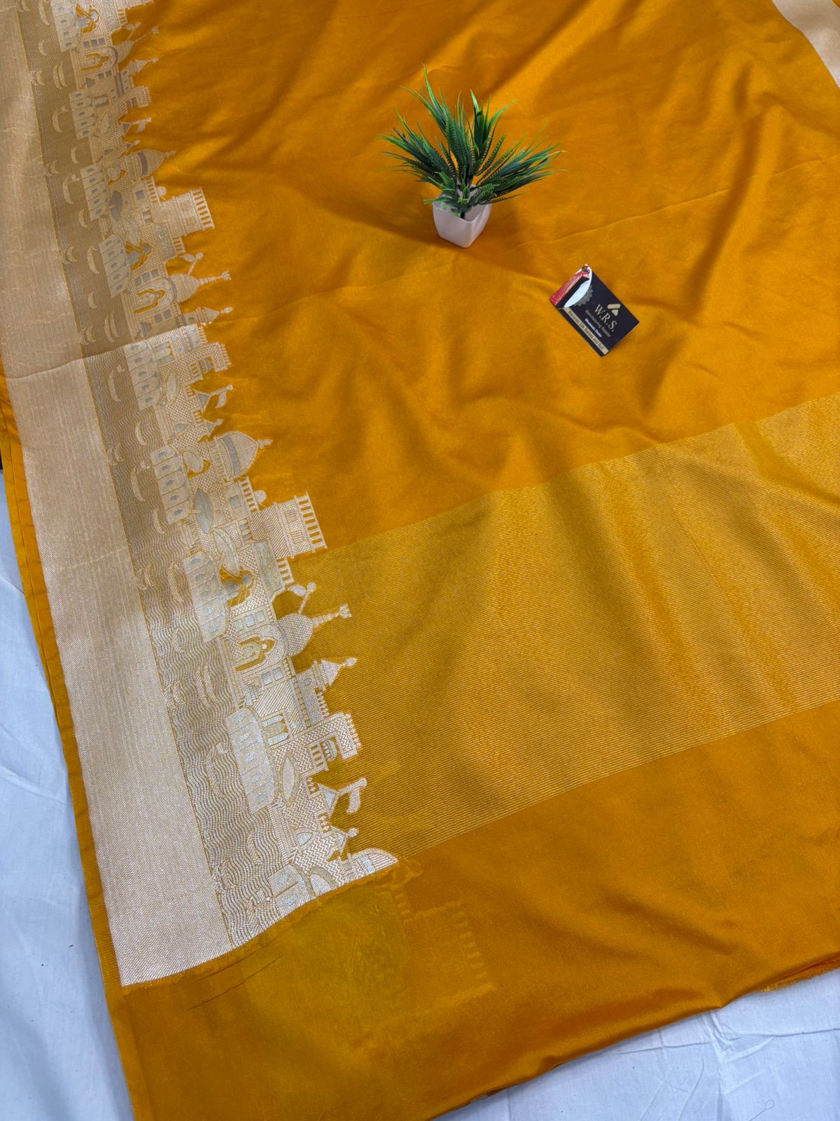 ghat mustard katan silk shine saree