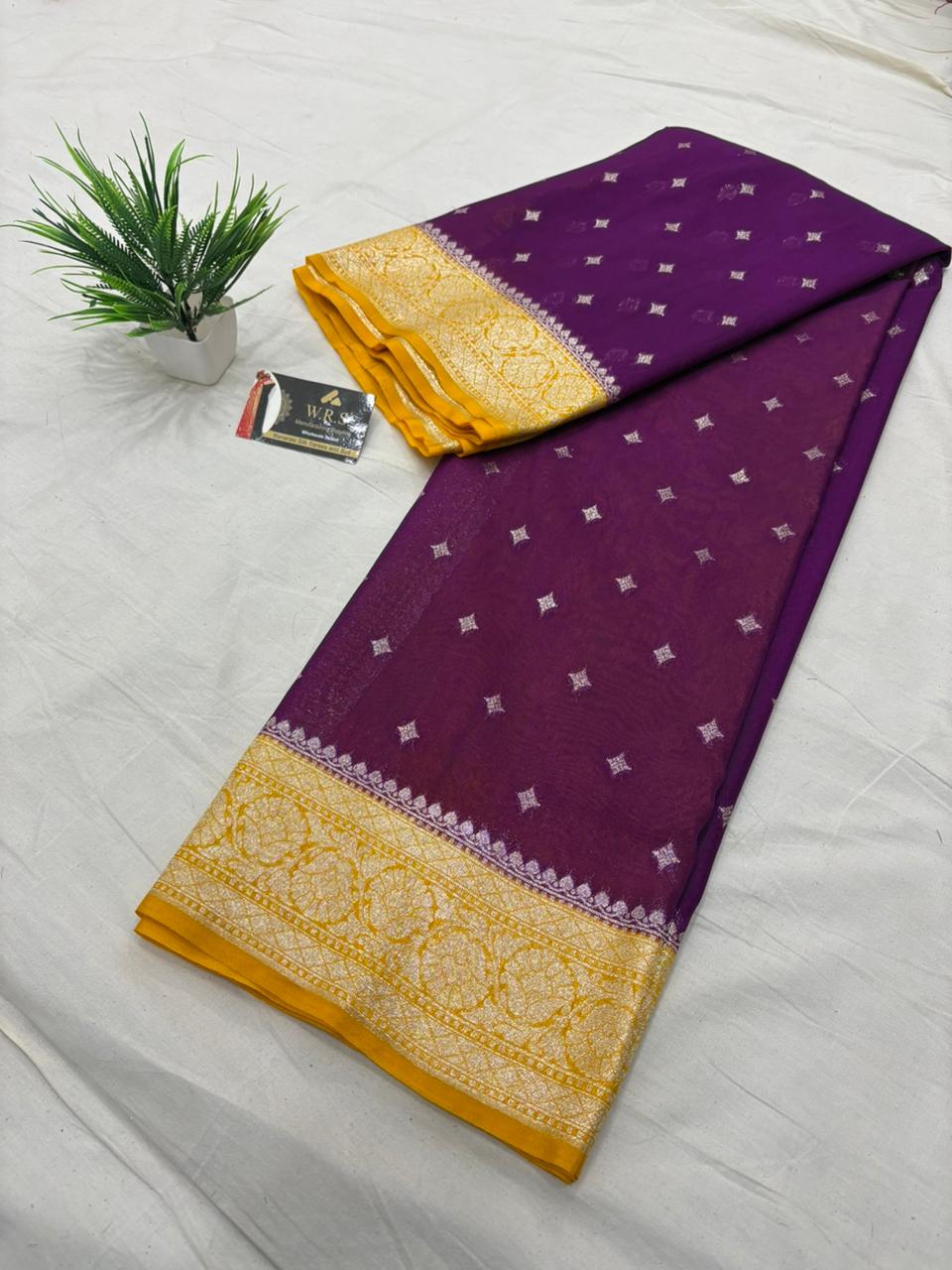 gold magenta katan georgette saree star buti