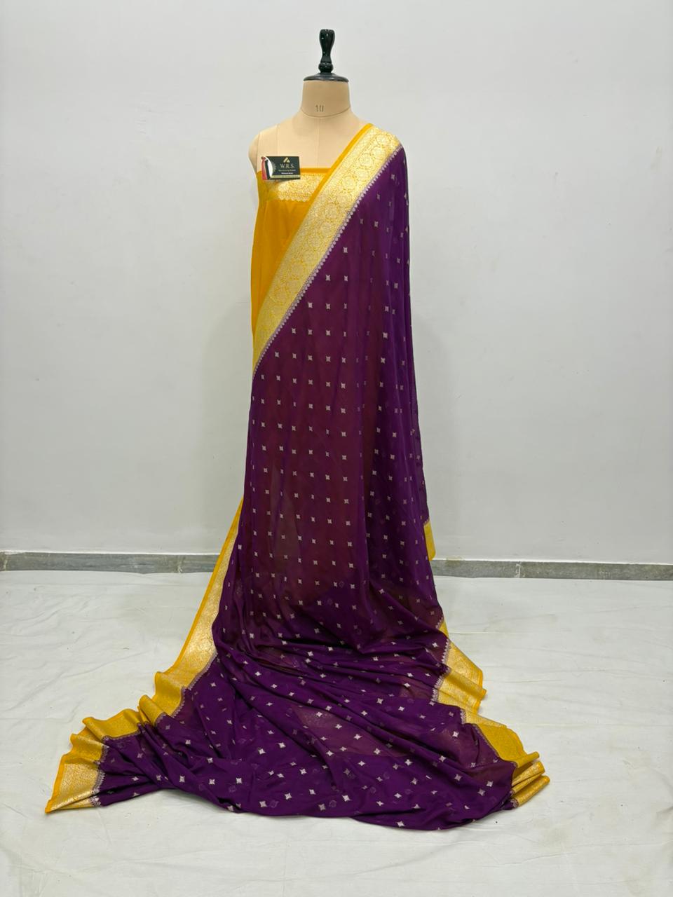 gold magenta katan georgette saree star buti