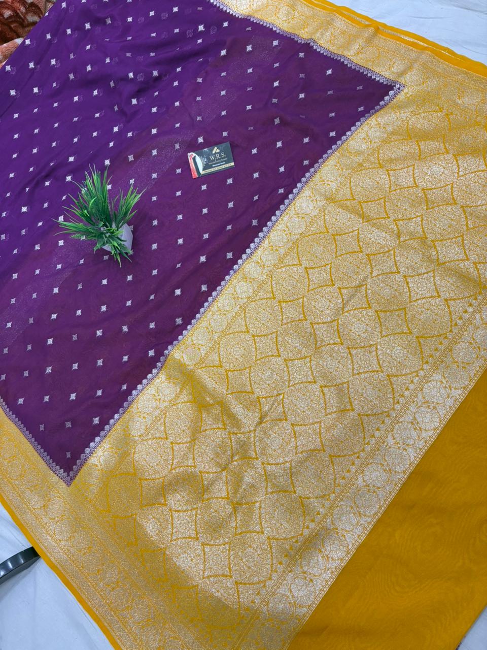 gold magenta katan georgette saree star buti