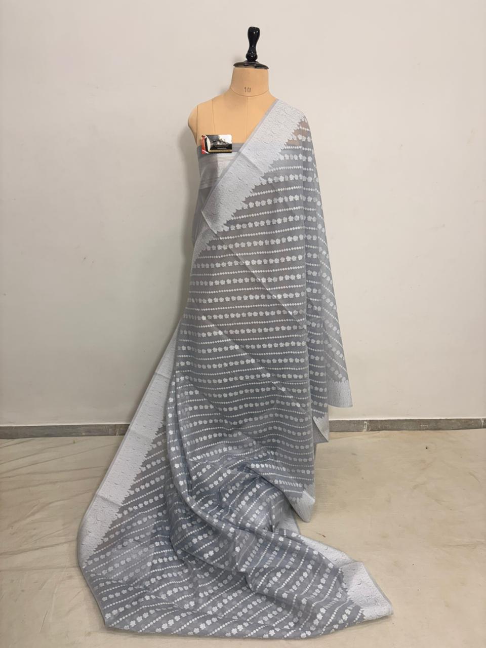 Grey cotton ada buti  banarasi soft saree