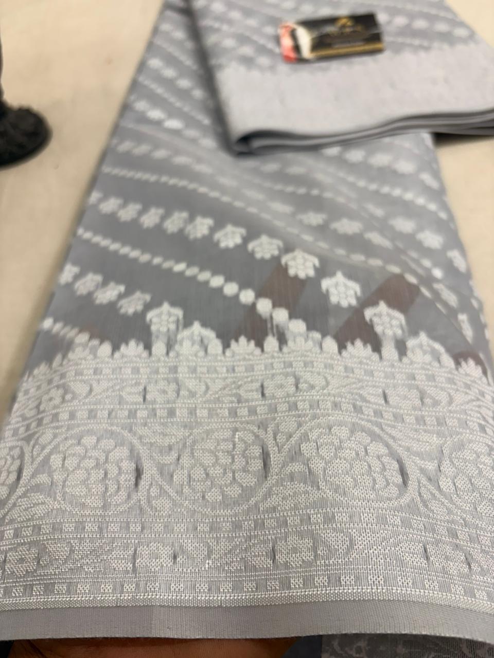 Grey cotton ada buti  banarasi soft saree