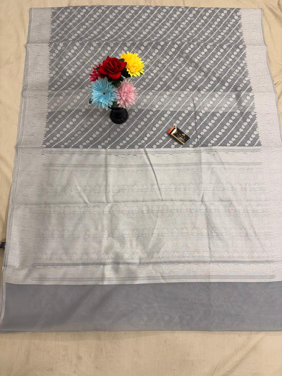 Grey cotton ada buti  banarasi soft saree