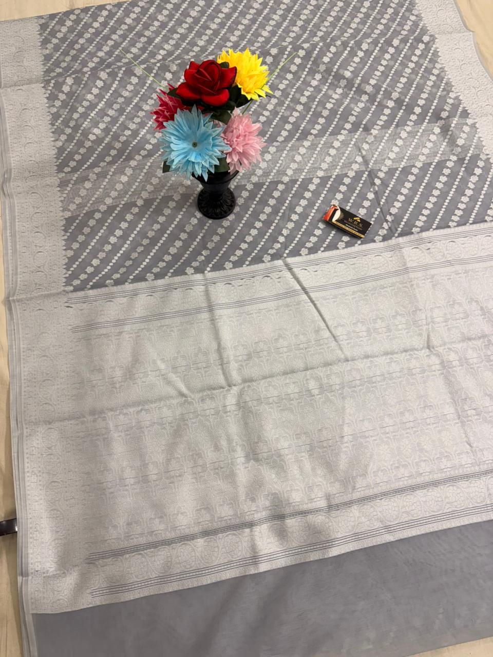 Grey cotton ada buti  banarasi soft saree