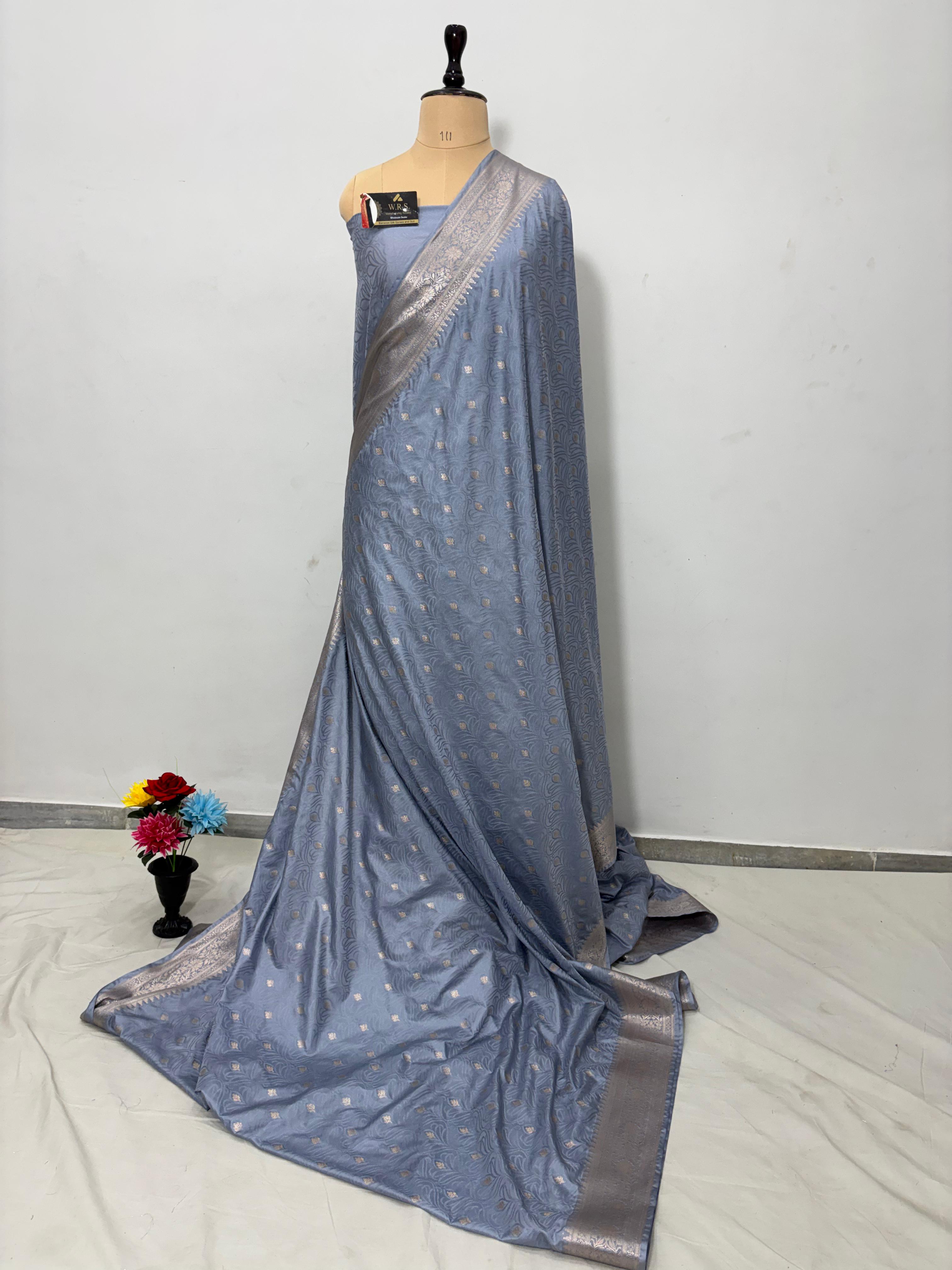 grey tanchhui booti tussar banarasi silk saree