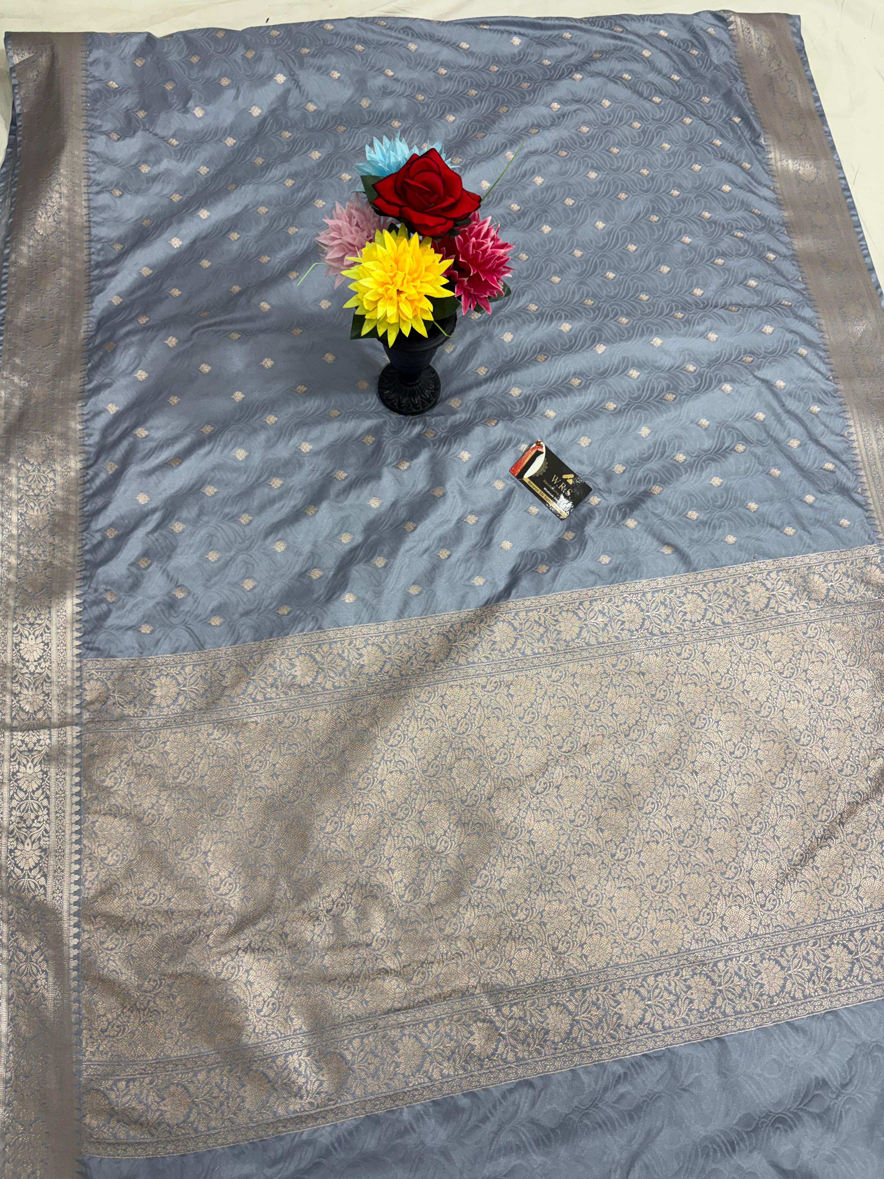 grey tanchhui booti tussar banarasi silk saree