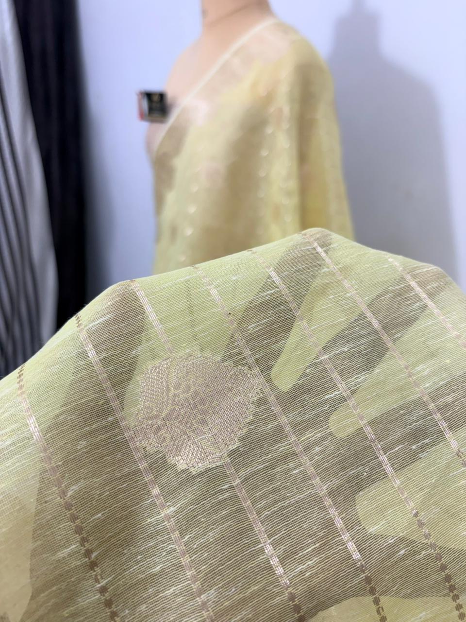 Lemon linen pattidar buta banarasi silk saree