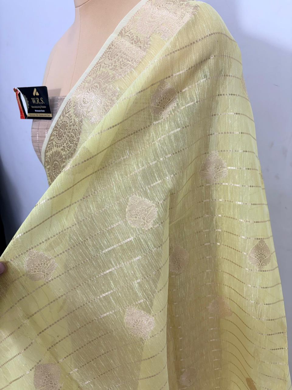 Lemon linen pattidar buta banarasi silk saree